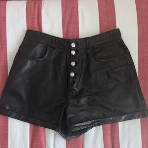 Maje Black High Waist Leather Shorts